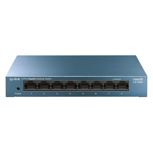 TP-Link LS108G 8-Port Desktop/Wallmount RJ45 Gigabit Ethernet Switch/Hub, Network Splitter, Plug and Play, Steel Case, Fanless